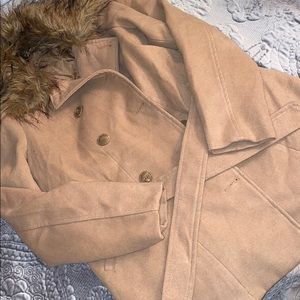 Tan Fur Color Wool like Trench Coat